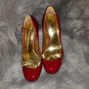 Red Leather Mary Jane Gold Bow Gianni Bini Pump